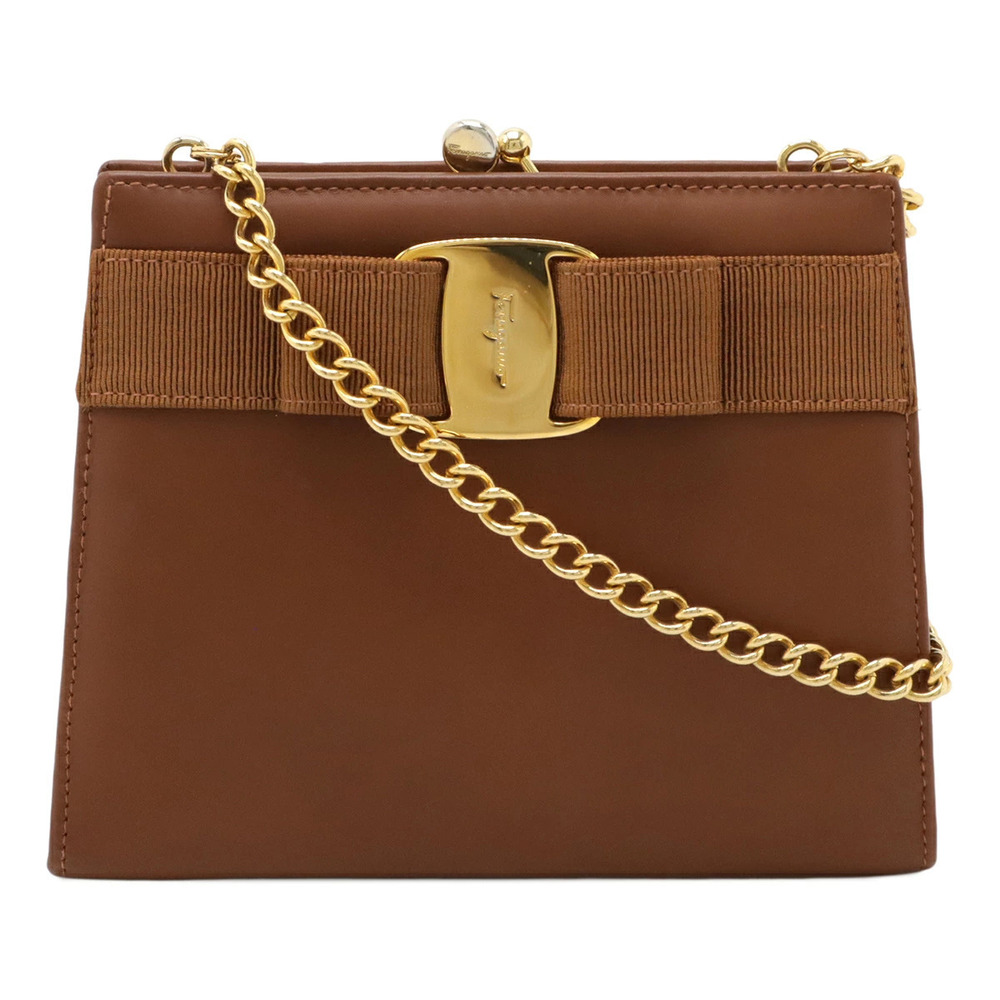 Salvatore Ferragamo Vara Chain Shoulder Bag Brown